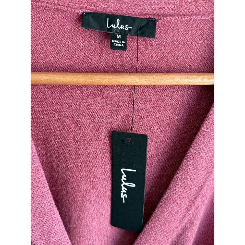 Lulus Rose Pink Long Sleeve Wrap Sweater Mini Dress Women's Size Medium - Picture 4 of 9